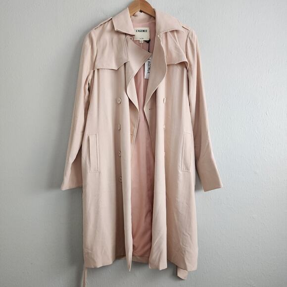 NWT L'Agence Elise Belted Trench Coat Dress - Sandwashed Petal Pink - Size XS - Picture 10 of 14